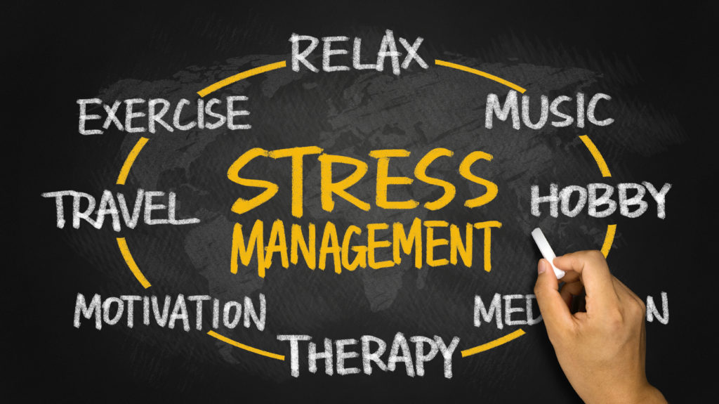 stress management concept circle on blackboard